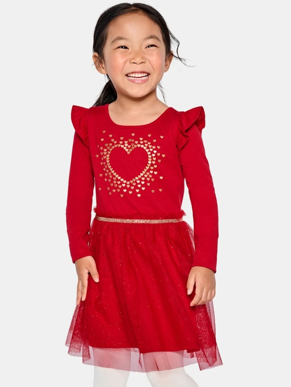 Girl's Red Heart Tulle Dress with Gold Accent, Size 2T